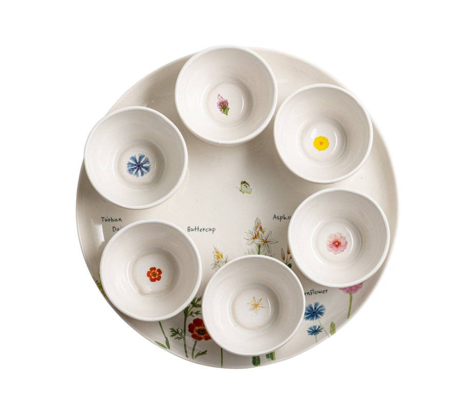 Israel Museum Ceramic Passover Seder Plate with 6 Matching Dishes - Colorful Flowers