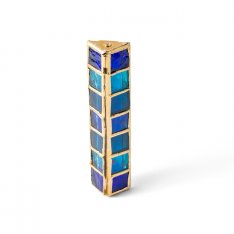 Israel Museum Metal Mezuzah Case, With Blue Glass Tiles