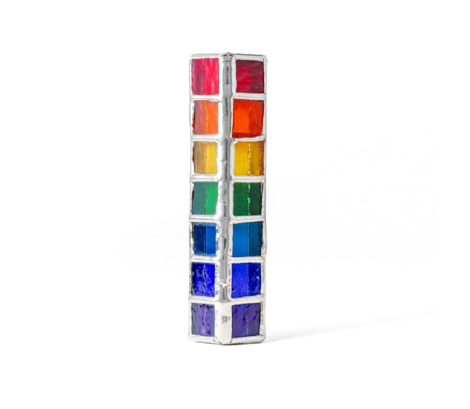 Israel Museum Metal Mezuzah Case, With Rainbow Glass Tiles