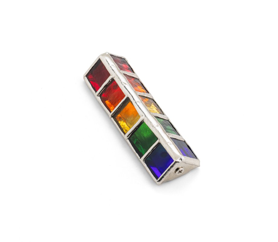 Israel Museum Metal Mezuzah Case, With Rainbow Glass Tiles - Small