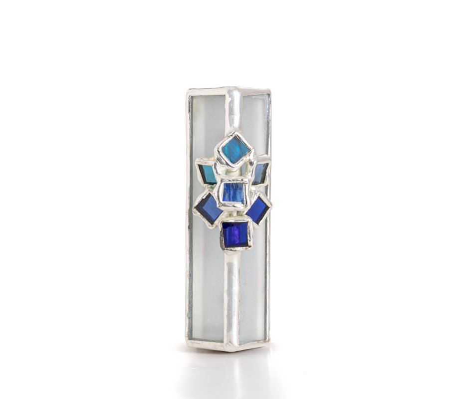 Israel Museum Mezuzah Case, Metal and Glass - Blue Cluster