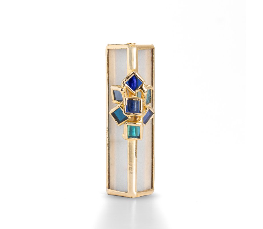Israel Museum Mezuzah Case, Metal and Glass - Blue Cluster