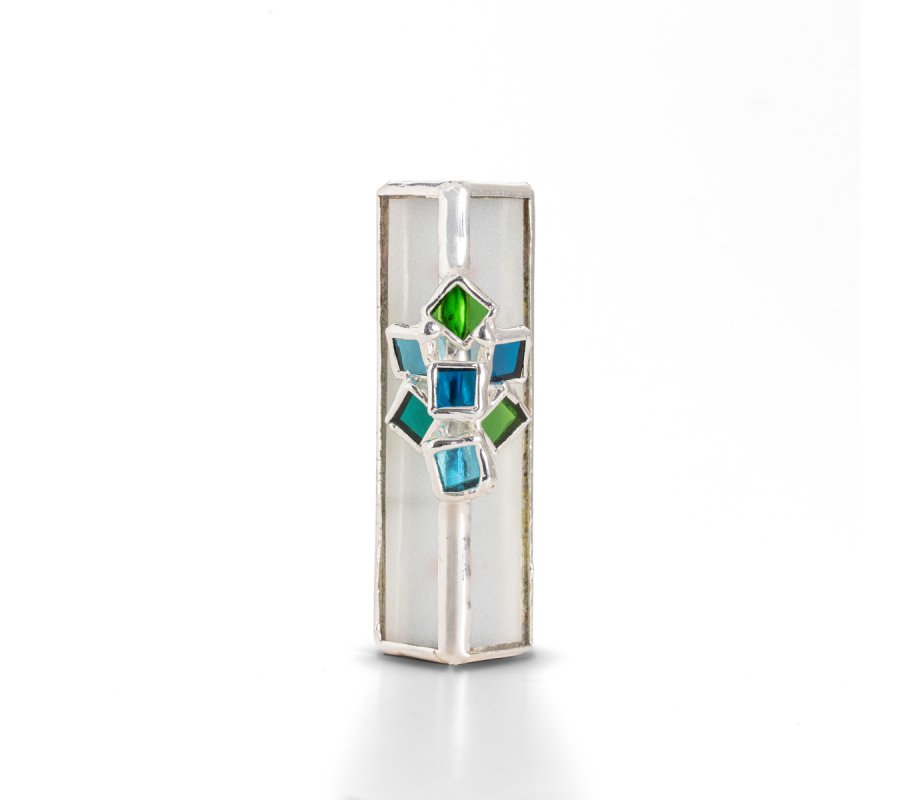 Israel Museum Mezuzah Case, Metal and Glass - Turquoise Cluster