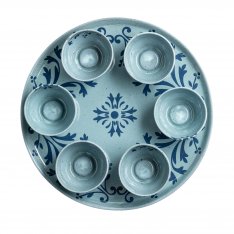 Israel Museum Porcelain Passover Seder Plate and Matching Dishes - Blue Floral Design