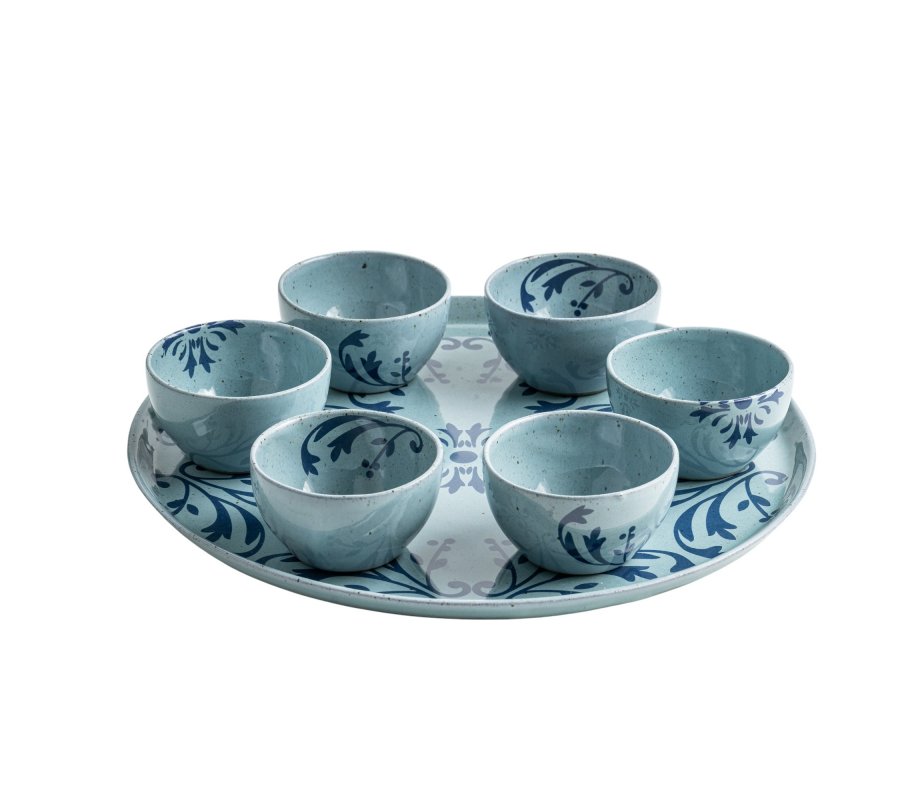 Israel Museum Porcelain Passover Seder Plate and Matching Dishes - Blue Floral Design