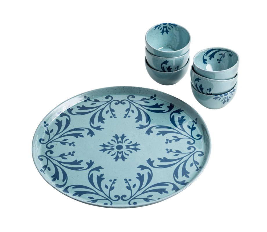 Israel Museum Porcelain Passover Seder Plate and Matching Dishes - Blue Floral Design