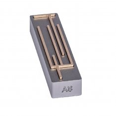 Israel Museum Small Metal Mezuzah Case, Shin Daled Yud - Champagne Color on Gray