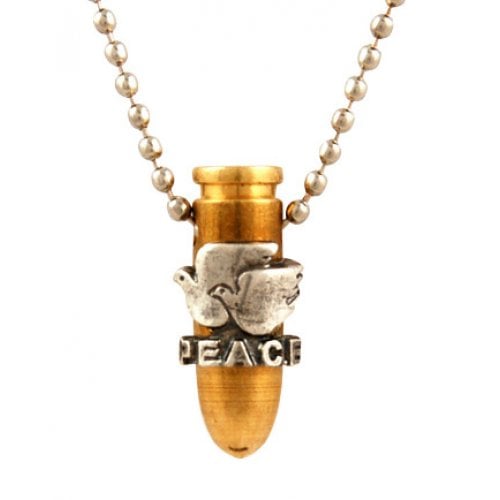 Israeli Army Necklace - Bullet Pendant Embossed with Peace Doves and 