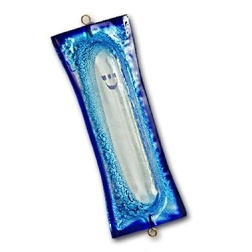 Itay Mager Fused Glass Mezuzah Case, Sea Waves with Bubbles - Blue
