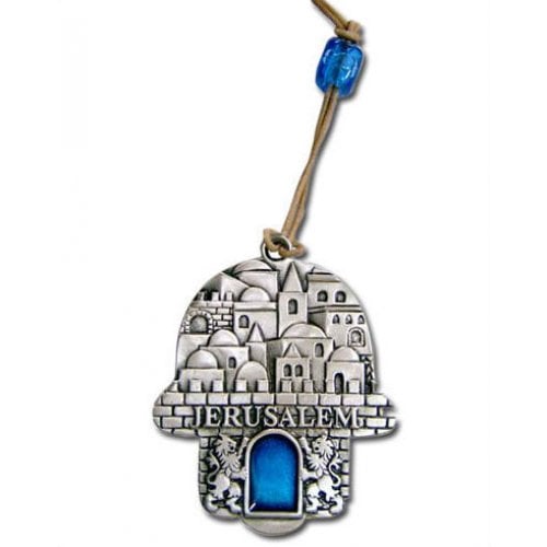 Jerusalem Hamsa with Blue Stone 2 in stock