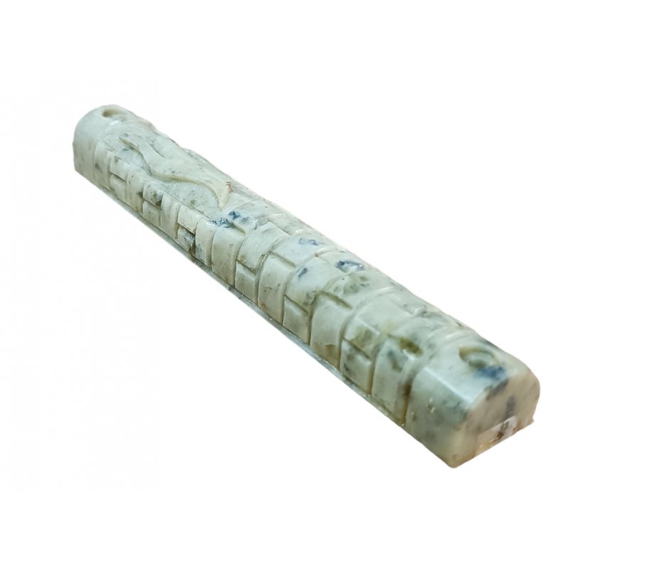 Jerusalem Stone Round Mezuzah Case, Set of 4 with Western Wall - 5.9