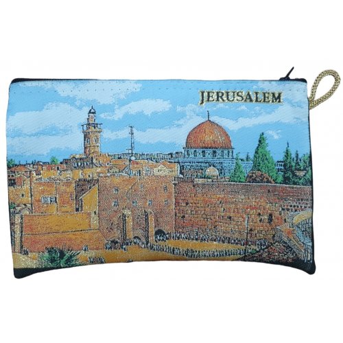 Jerusalem Zippered Fabric Purse - Gleaming Dome of the Rock and Western Wall