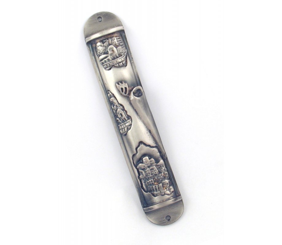Jerusalem design Pewter Mezuzah