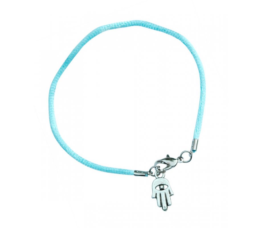 Kabbalah Cord Bracelet with Hamsa Charm - Light Blue