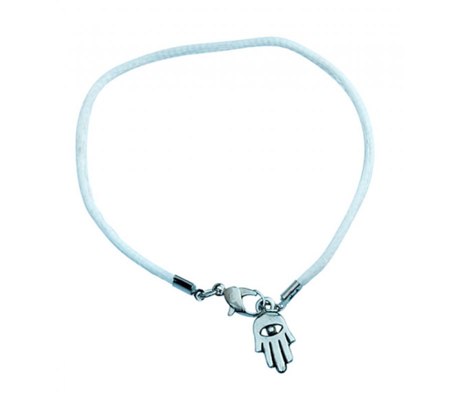 Kabbalah Cord Bracelet with Hamsa Charm - White