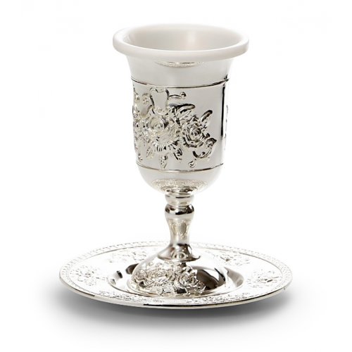 Kiddush Cup with plastic insert and Tray Floral Design