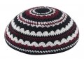 Knitted Kippah with Black, White and Maroon Stripes