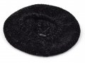 Knitted Women's Snood Beret with Inner Elastic Drawstring - Black with Silver