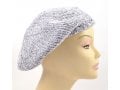 Knitted Women's Snood Beret with Inner Elastic Drawstring - Gray with Silver