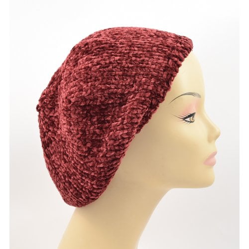 Knitted Women's Snood Beret with Inner Elastic Drawstring - Maroon