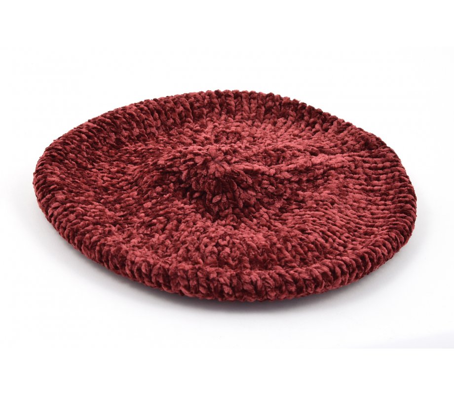Knitted Women's Snood Beret with Inner Elastic Drawstring - Maroon