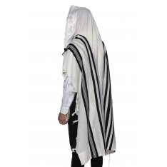 LaMenatzeach Victory Wool Tallit Non Slip Prayer Shawl - Black Stripes
