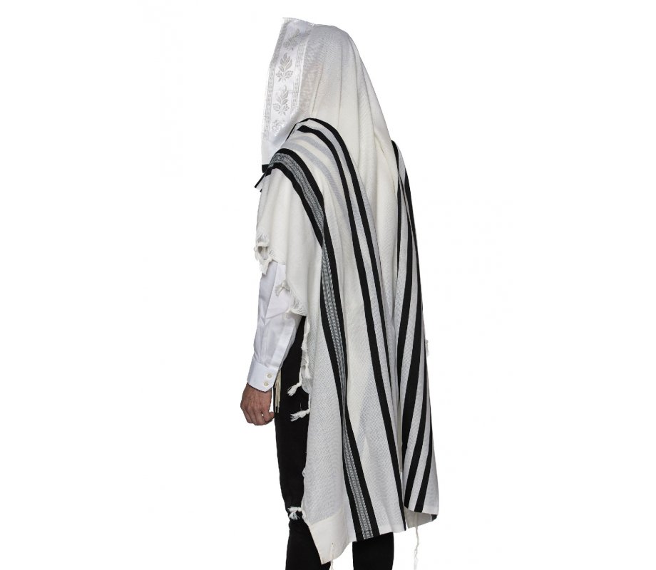 LaMenatzeach Victory Wool Tallit Non Slip Prayer Shawl - Black Stripes