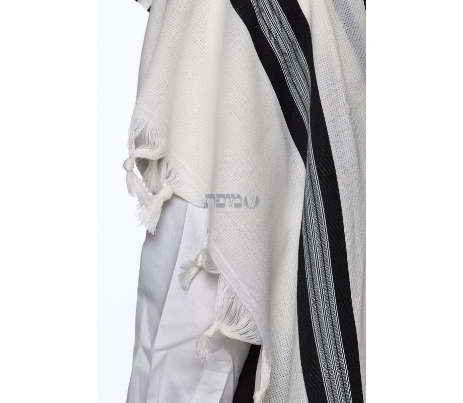 LaMenatzeach Victory Wool Tallit Non Slip Prayer Shawl - Black Stripes