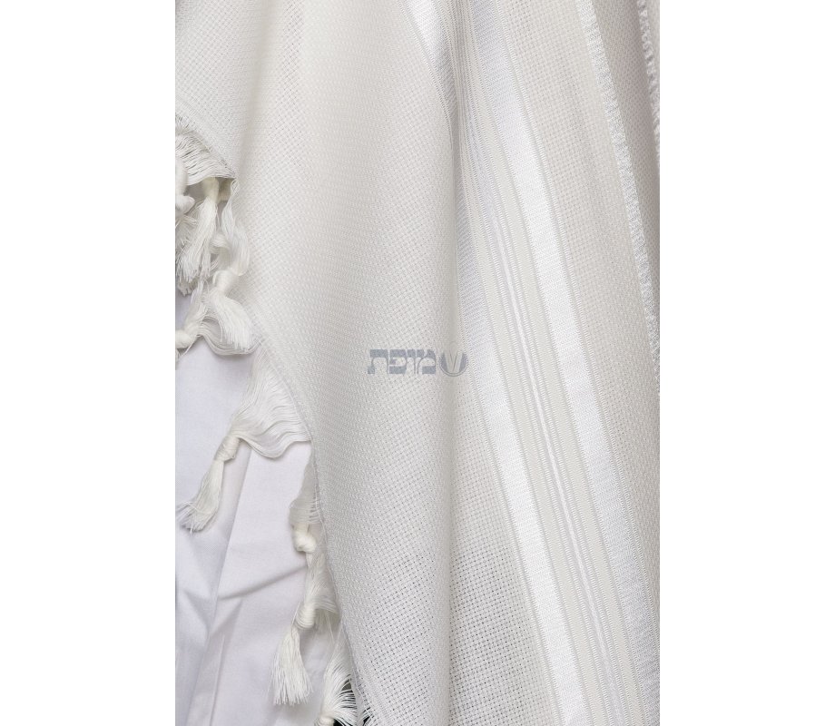LaMenatzeach Victory Wool Tallit Non Slip Prayer Shawl - Shiny White Stripes