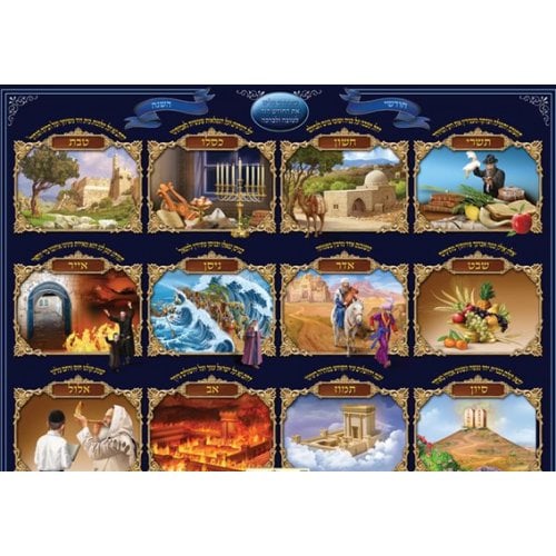Laminated Colorful Wall Poster - Hebrew Months of the Year