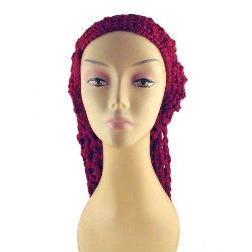 Large Stitch Crocheted Womens Snood with Lining - Maroon