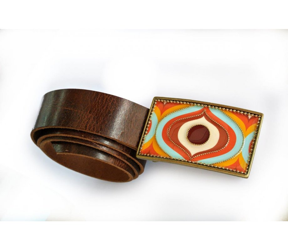 Leather Belt with Enamel Buckle by Iris Design