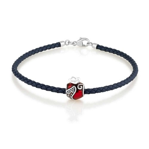 Leather Bracelet with Silver Pomegranate Charm