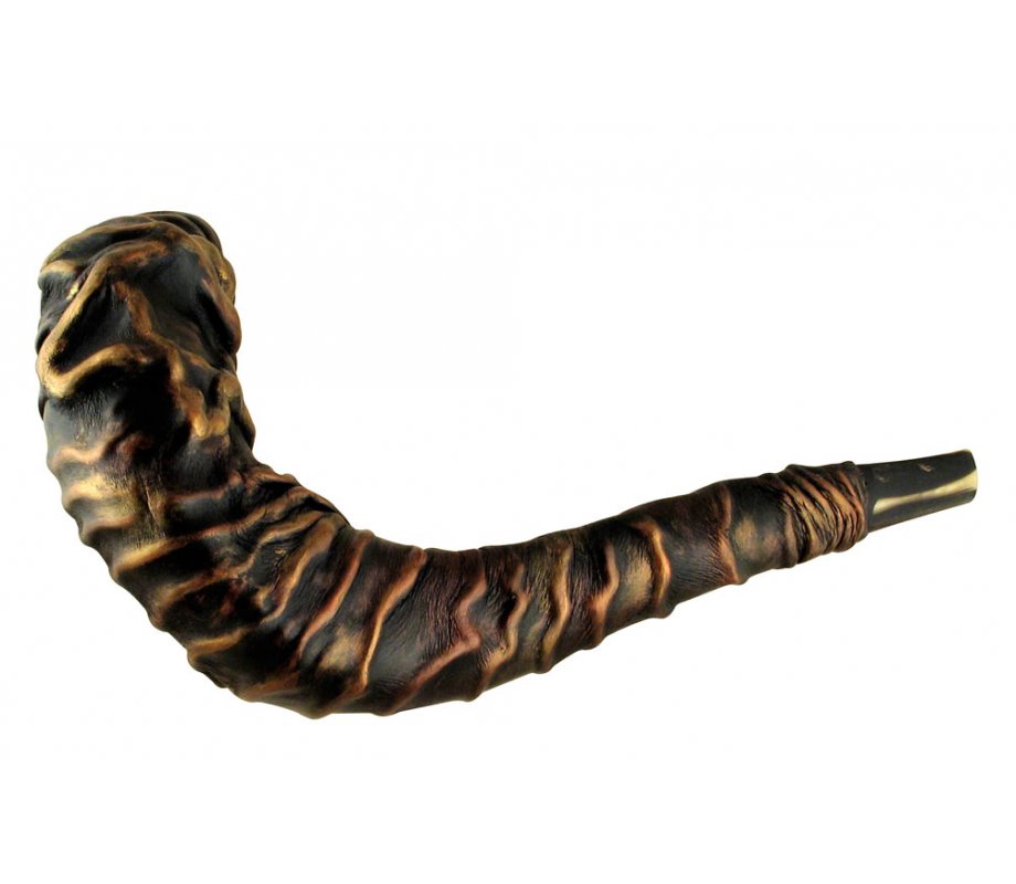 Leather-bound Ram's Horn Shofar - Star of David
