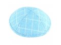 Light Blue Cotton Fabric Kippah - Checkered Design