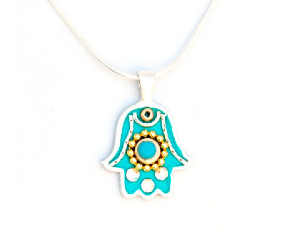 Light Blue Hamsa Pendant by Ester Shahaf