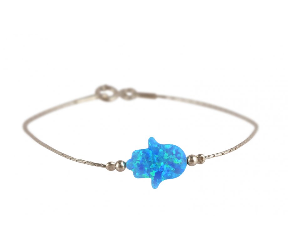 Light Blue Opal Hamsa Silver Bracelet