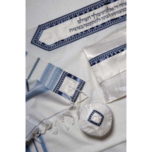 Light Blue-Silver Stripe Wool Tallit by Galilee Silks