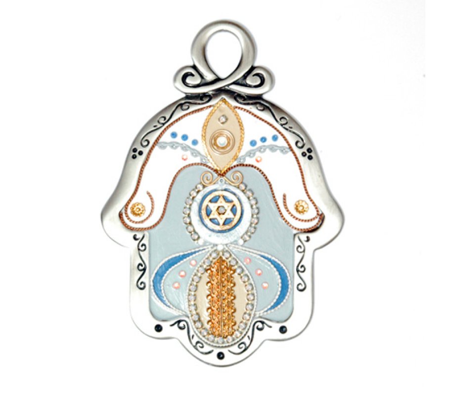 Light Gray and Gold Color Wall Hamsa by Ester Shahaf
