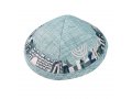 Light Green Cloth Kippah with Attached Clip and Embroidered Jerusalem Design