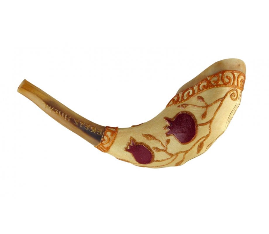 Light Hand Painted Rams Horn Shofar - Pomegranate
