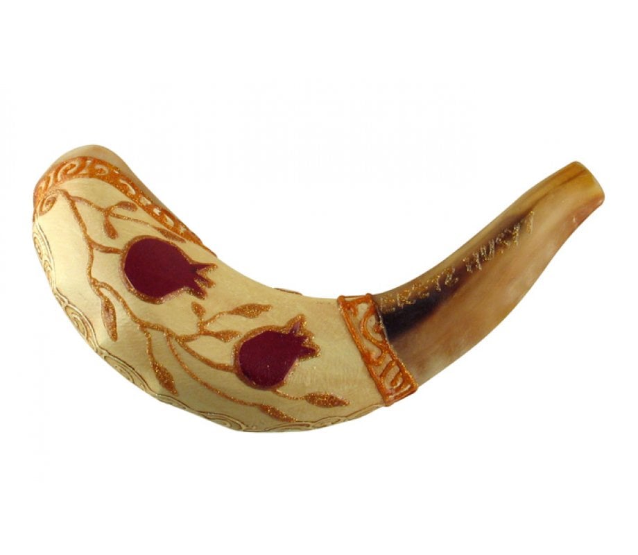 Light Hand Painted Rams Horn Shofar - Pomegranate