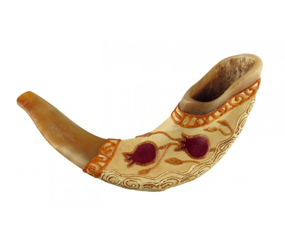 Light Hand Painted Rams Horn Shofar - Pomegranate