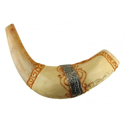 Light Hand Painted Rams Horn Shofar -Jerusalem