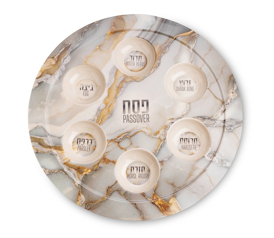 Lightweight Melamine Passover Seder Plate - Veined Marble Effect