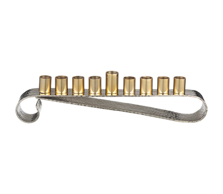 Loop Style Gleaming Gold Contemporary Chanukah Menorah, for Oil