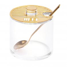 Lucite Rosh Hashanah Honey Dish with Spoon - Gold Stripes