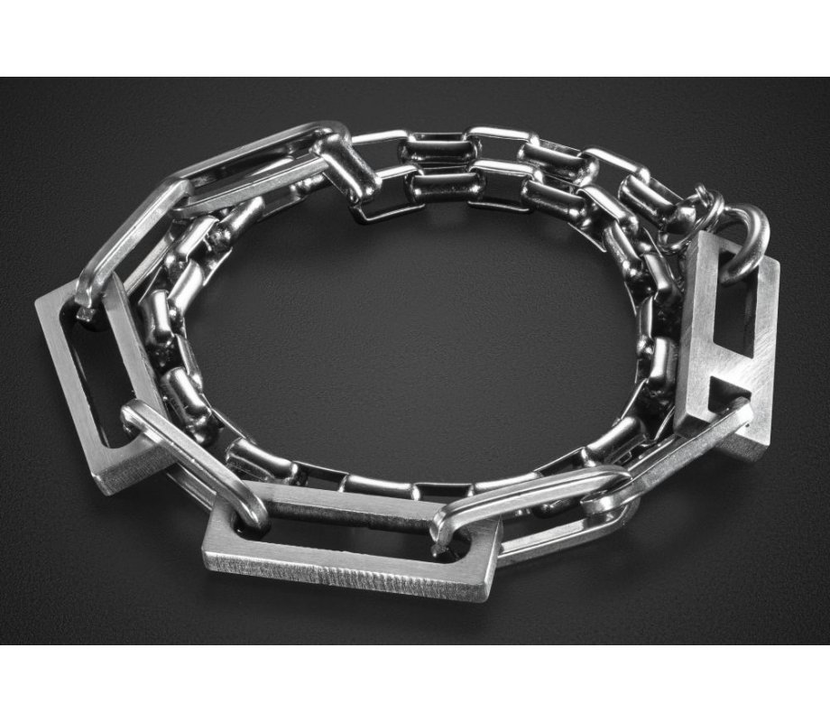 Man's Stainless Steel Bracelet Double Chain with Various Sized Links