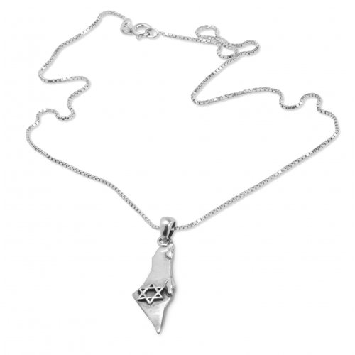 Map of Israel with Star of David 925 Sterling Silver Necklace Pendant