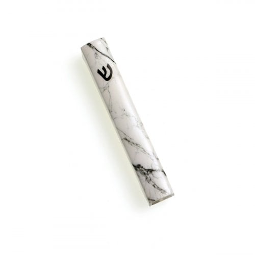 Marble Mezuzah Case, Black and White with Black Shin - For 12 or 15 cm Scroll